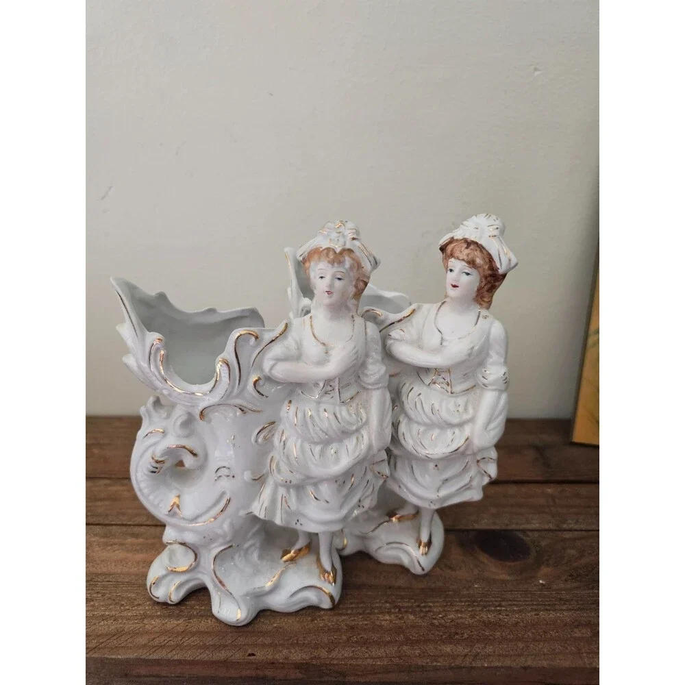 Pair of Porcelain Lady Cornucopia Vases or Figurines Paul's Gifts Planters